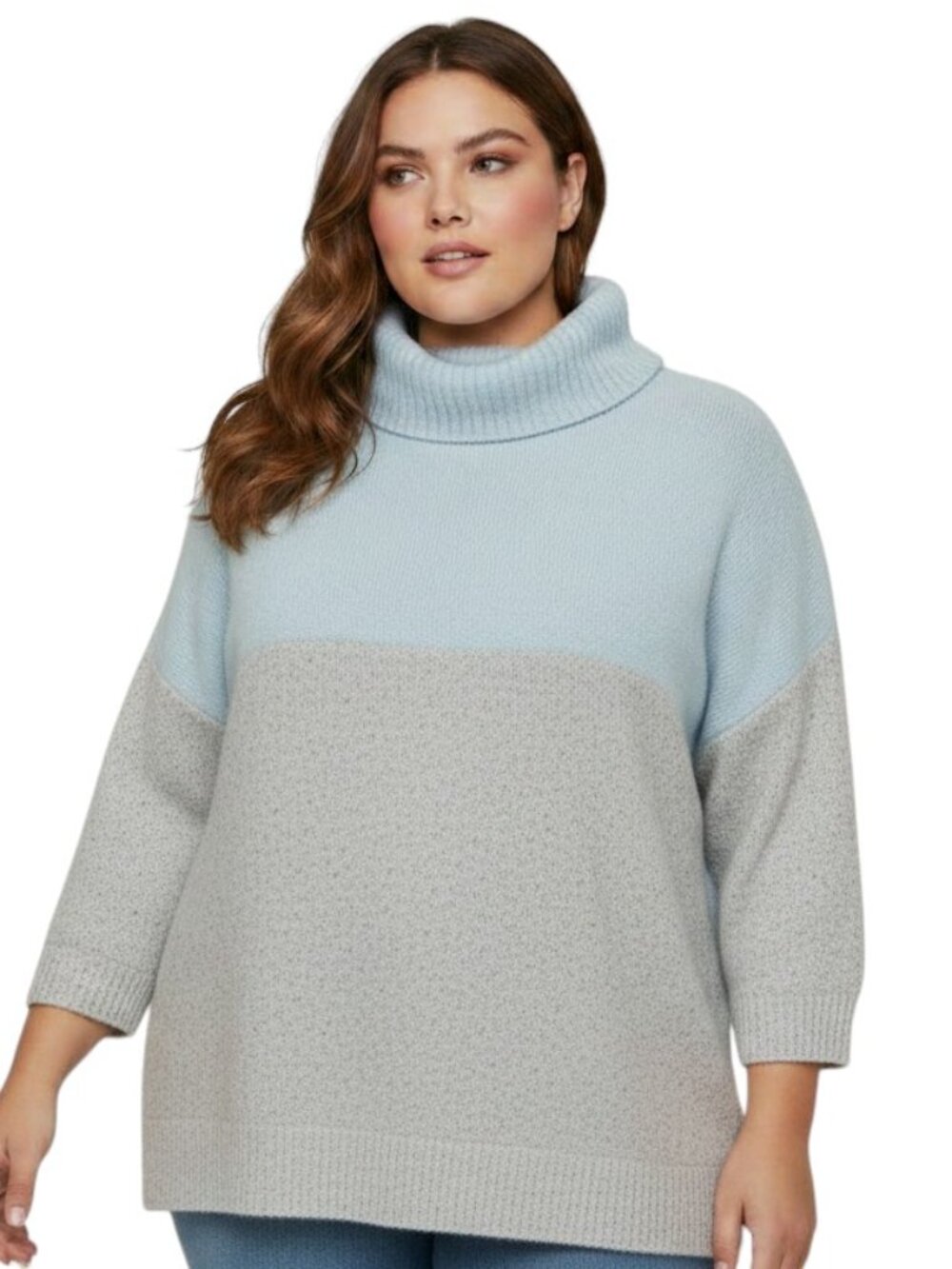 Nordstrom Signature Womens XXL 100% Cashmere Turtleneck Sweater Gray Blue